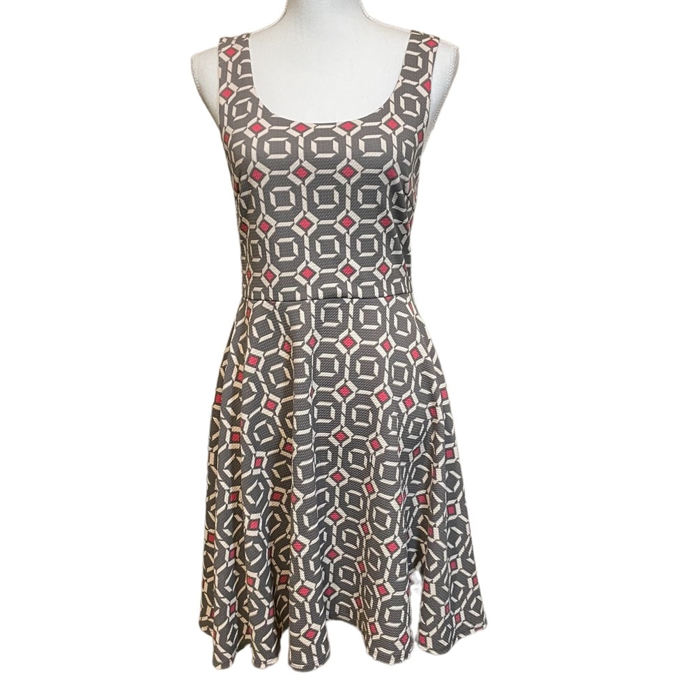 Pixley Geometric Print Midi Flare Dress.  Size 6